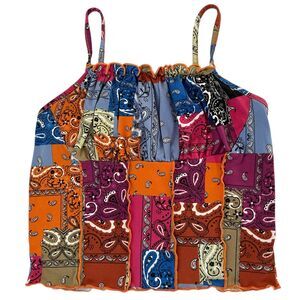 Papaya Paisley Patchwork Cropped Tank Top Peasant Women Medium Y2K Boho Coquette